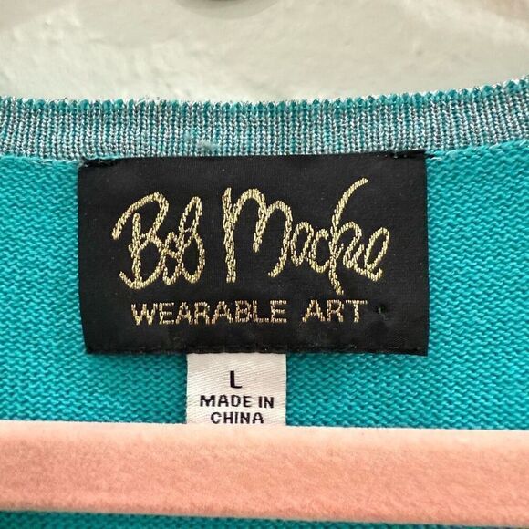 Bob Mackie Wearable Art Women's Size Large Embroidered Blue Cardigan Sweater - Picture 5 of 9